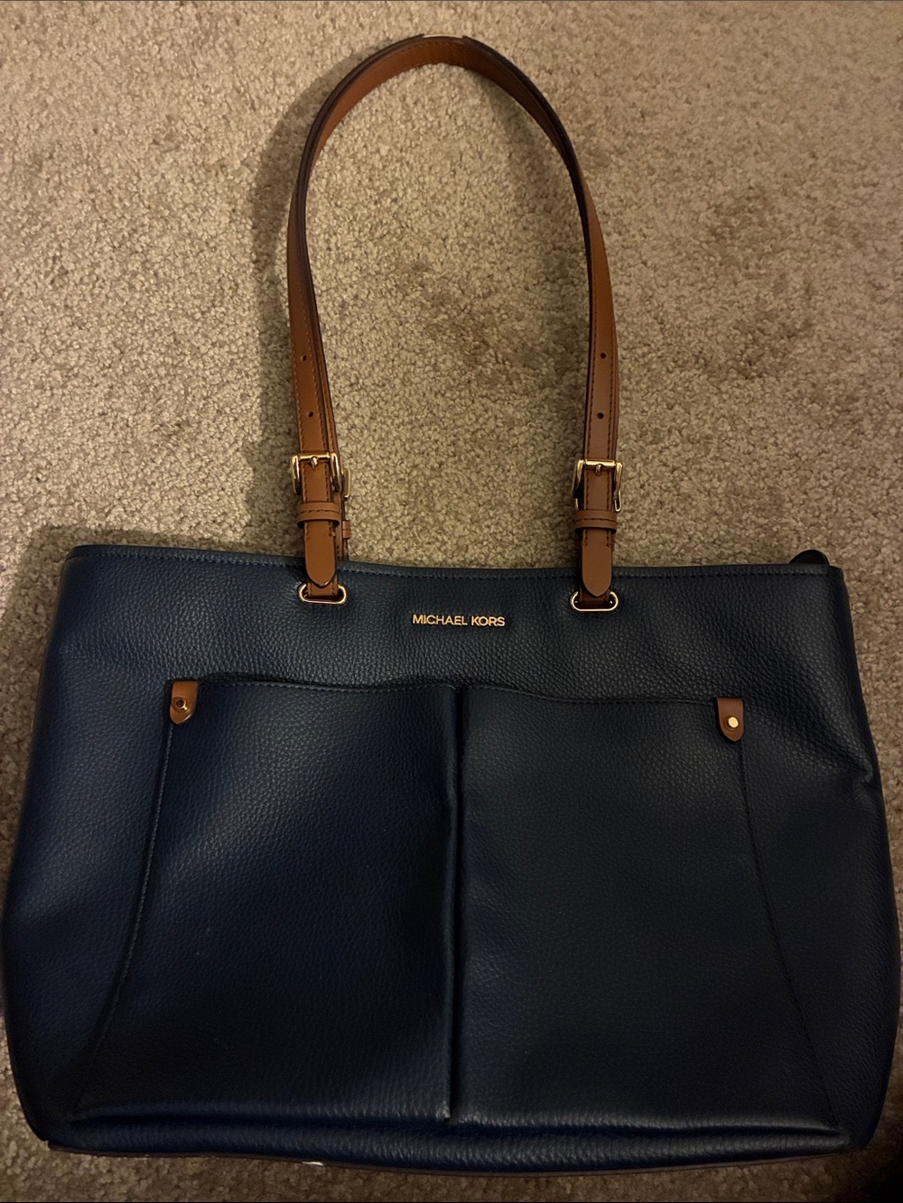 Michael Kors Navy and Tan Leather Tote